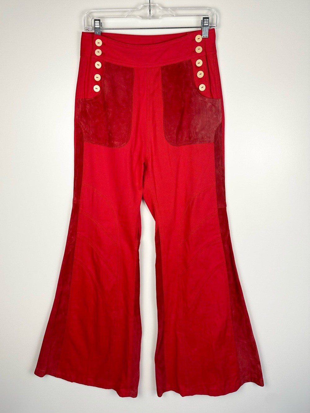 Chasing Unicorns Red Hot Goatskin Leather Flare Pants